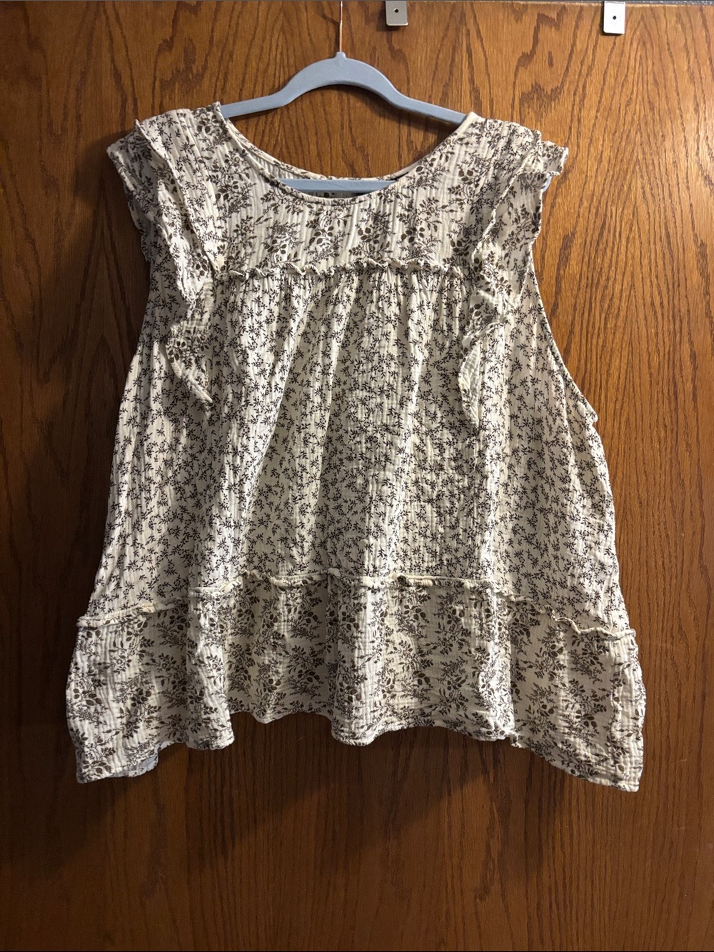 Lane Bryant Cream Blouse with Brown Floral Print
